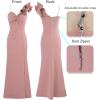 imageVFSHOW Womens Formal Prom Ruffle One Shoulder Strap Ruched Maxi Dress 2024 Sexy Twist Front Split Wedding Guest Evening GownSparkly Dusty Pink