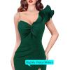 imageVFSHOW Womens Formal Prom Ruffle One Shoulder Strap Ruched Maxi Dress 2024 Sexy Twist Front Split Wedding Guest Evening GownSparkly Green