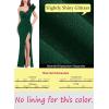imageVFSHOW Womens Formal Prom Ruffle One Shoulder Strap Ruched Maxi Dress 2024 Sexy Twist Front Split Wedding Guest Evening GownSparkly Green