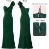imageVFSHOW Womens Formal Prom Ruffle One Shoulder Strap Ruched Maxi Dress 2024 Sexy Twist Front Split Wedding Guest Evening GownSparkly Green