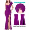 imageVFSHOW Womens Formal Prom Ruffle One Shoulder Strap Ruched Maxi Dress 2024 Sexy Twist Front Split Wedding Guest Evening GownSparkly Purple