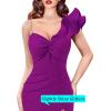 imageVFSHOW Womens Formal Prom Ruffle One Shoulder Strap Ruched Maxi Dress 2024 Sexy Twist Front Split Wedding Guest Evening GownSparkly Purple