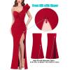 imageVFSHOW Womens Formal Prom Ruffle One Shoulder Strap Ruched Maxi Dress 2024 Sexy Twist Front Split Wedding Guest Evening GownSparkly Red