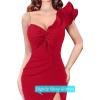 imageVFSHOW Womens Formal Prom Ruffle One Shoulder Strap Ruched Maxi Dress 2024 Sexy Twist Front Split Wedding Guest Evening GownSparkly Red