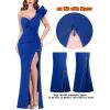imageVFSHOW Womens Formal Prom Ruffle One Shoulder Strap Ruched Maxi Dress 2024 Sexy Twist Front Split Wedding Guest Evening GownSparkly Royal Blue