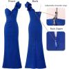 imageVFSHOW Womens Formal Prom Ruffle One Shoulder Strap Ruched Maxi Dress 2024 Sexy Twist Front Split Wedding Guest Evening GownSparkly Royal Blue