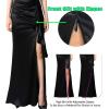 imageVFSHOW Womens Formal Ruched Ruffles Evening Prom Wedding Party Maxi DressBlack Satin