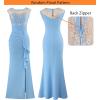 imageVFSHOW Womens Formal Ruched Ruffles Evening Prom Wedding Party Maxi DressFloral Embroiderylight Blue
