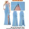 imageVFSHOW Womens Formal Ruched Ruffles Evening Prom Wedding Party Maxi DressFloral Embroiderylight Blue