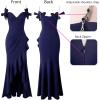 imageVFSHOW Womens Formal Spaghetti Strap Cold Shoulder Ruched Ruffle Slit Maxi Dress Sexy Sweetheart 3D Flower Prom Evening GownSparkly Dark Blue