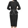 imageVFSHOW Womens Pleated Crew Neck Peplum Work Business Office Bodycon Pencil Sheath DressBlack and White Striped With Piping