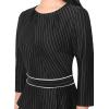 imageVFSHOW Womens Pleated Crew Neck Peplum Work Business Office Bodycon Pencil Sheath DressBlack and White Striped With Piping