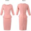 imageVFSHOW Womens Pleated Crew Neck Peplum Work Business Office Bodycon Pencil Sheath DressPeach Pink