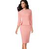imageVFSHOW Womens Pleated Crew Neck Peplum Work Business Office Bodycon Pencil Sheath DressPeach Pink