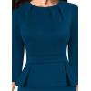 imageVFSHOW Womens Pleated Crew Neck Peplum Work Business Office Bodycon Pencil Sheath DressPeacock Blue