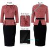 imageVFSHOW Womens Pleated Crew Neck Peplum Work Business Office Bodycon Pencil Sheath DressRed Tweed and Black