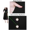 imageVFSHOW Womens Pleated Notch Neck Front Slit Buttons Pockets Office Business Work Slim Fit Aline Fit and Flare Midi DressBlack With White Piping