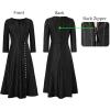 imageVFSHOW Womens Pleated Notch Neck Front Slit Buttons Pockets Office Business Work Slim Fit Aline Fit and Flare Midi DressBlack With White Stripes