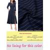 imageVFSHOW Womens Pleated Notch Neck Front Slit Buttons Pockets Office Business Work Slim Fit Aline Fit and Flare Midi DressDark Blue With White Stripes