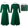 imageVFSHOW Womens Pleated Notch Neck Front Slit Buttons Pockets Office Business Work Slim Fit Aline Fit and Flare Midi DressGreen