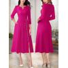 imageVFSHOW Womens Pleated Notch Neck Front Slit Buttons Pockets Office Business Work Slim Fit Aline Fit and Flare Midi DressHot Pink
