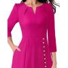 imageVFSHOW Womens Pleated Notch Neck Front Slit Buttons Pockets Office Business Work Slim Fit Aline Fit and Flare Midi DressHot Pink