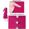 imageVFSHOW Womens Pleated Notch Neck Front Slit Buttons Pockets Office Business Work Slim Fit Aline Fit and Flare Midi DressHot Pink