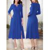 imageVFSHOW Womens Pleated Notch Neck Front Slit Buttons Pockets Office Business Work Slim Fit Aline Fit and Flare Midi DressLight Blue