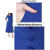 imageVFSHOW Womens Pleated Notch Neck Front Slit Buttons Pockets Office Business Work Slim Fit Aline Fit and Flare Midi DressLight Blue