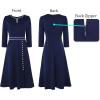imageVFSHOW Womens Pleated Notch Neck Front Slit Buttons Pockets Office Business Work Slim Fit Aline Fit and Flare Midi DressNavy Blue and White Piping
