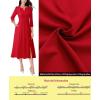 imageVFSHOW Womens Pleated Notch Neck Front Slit Buttons Pockets Office Business Work Slim Fit Aline Fit and Flare Midi DressRed