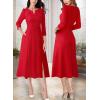 imageVFSHOW Womens Pleated Notch Neck Front Slit Buttons Pockets Office Business Work Slim Fit Aline Fit and Flare Midi DressRed
