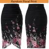 imageVFSHOW Womens Ruched Ruffle High Waist Asymmetric Wrap Casual Wok Office Party Slim Fitted Bodycon Pencil Midi MidCalf SkirtBlack and Pink Floral Print