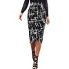 imageVFSHOW Womens Ruched Ruffle High Waist Asymmetric Wrap Casual Wok Office Party Slim Fitted Bodycon Pencil Midi MidCalf SkirtBlack and White Geometric Print