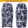 imageVFSHOW Womens Ruched Ruffle High Waist Asymmetric Wrap Casual Wok Office Party Slim Fitted Bodycon Pencil Midi MidCalf SkirtBlue and White Geometric Print