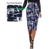imageVFSHOW Womens Ruched Ruffle High Waist Asymmetric Wrap Casual Wok Office Party Slim Fitted Bodycon Pencil Midi MidCalf SkirtBlue and White Geometric Print