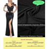 imageVFSHOW Womens Sexy Deep V Neck Ruched High Slit Formal Prom Maxi Dress 2023 Cold Shoulder Special Occasion Evening Long GownSparkly Blackb