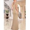 imageVFSHOW Womens Sexy Deep V Neck Ruched High Slit Formal Prom Maxi Dress 2023 Cold Shoulder Special Occasion Evening Long GownSparkly Champagnec