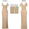 imageVFSHOW Womens Sexy Deep V Neck Ruched High Slit Formal Prom Maxi Dress 2023 Cold Shoulder Special Occasion Evening Long GownSparkly Champagnec
