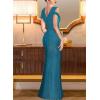 imageVFSHOW Womens Sexy Deep V Neck Ruched High Slit Formal Prom Maxi Dress 2023 Cold Shoulder Special Occasion Evening Long GownSparkly Peacock Blueb