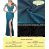 imageVFSHOW Womens Sexy Deep V Neck Ruched High Slit Formal Prom Maxi Dress 2023 Cold Shoulder Special Occasion Evening Long GownSparkly Peacock Blueb