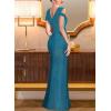 imageVFSHOW Womens Sexy Deep V Neck Ruched High Slit Formal Prom Maxi Dress 2023 Cold Shoulder Special Occasion Evening Long GownSparkly Teal Blueb