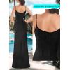 imageVFSHOW Womens Sexy Formal Ruched Fitted High Slit Bodycon Maxi Dress Spaghetti Strap Sweetheart Cocktail Prom Evening GownBlack Knit
