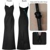 imageVFSHOW Womens Sexy Formal Ruched Fitted High Slit Bodycon Maxi Dress Spaghetti Strap Sweetheart Cocktail Prom Evening GownBlack Knit
