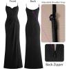 imageVFSHOW Womens Sexy Formal Ruched Fitted High Slit Bodycon Maxi Dress Spaghetti Strap Sweetheart Cocktail Prom Evening GownBlack Knitb