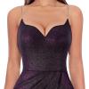 imageVFSHOW Womens Sexy Formal Ruched Fitted High Slit Bodycon Maxi Dress Spaghetti Strap Sweetheart Cocktail Prom Evening GownBlack With Purple Metallic Stitching