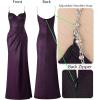 imageVFSHOW Womens Sexy Formal Ruched Fitted High Slit Bodycon Maxi Dress Spaghetti Strap Sweetheart Cocktail Prom Evening GownBlack With Purple Metallic Stitching