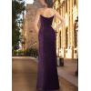 imageVFSHOW Womens Sexy Formal Ruched Fitted High Slit Bodycon Maxi Dress Spaghetti Strap Sweetheart Cocktail Prom Evening GownBlack With Purple Metallic Stitching