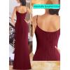 imageVFSHOW Womens Sexy Formal Ruched Fitted High Slit Bodycon Maxi Dress Spaghetti Strap Sweetheart Cocktail Prom Evening GownDark Red Knit