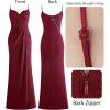 imageVFSHOW Womens Sexy Formal Ruched Fitted High Slit Bodycon Maxi Dress Spaghetti Strap Sweetheart Cocktail Prom Evening GownDark Red Knit